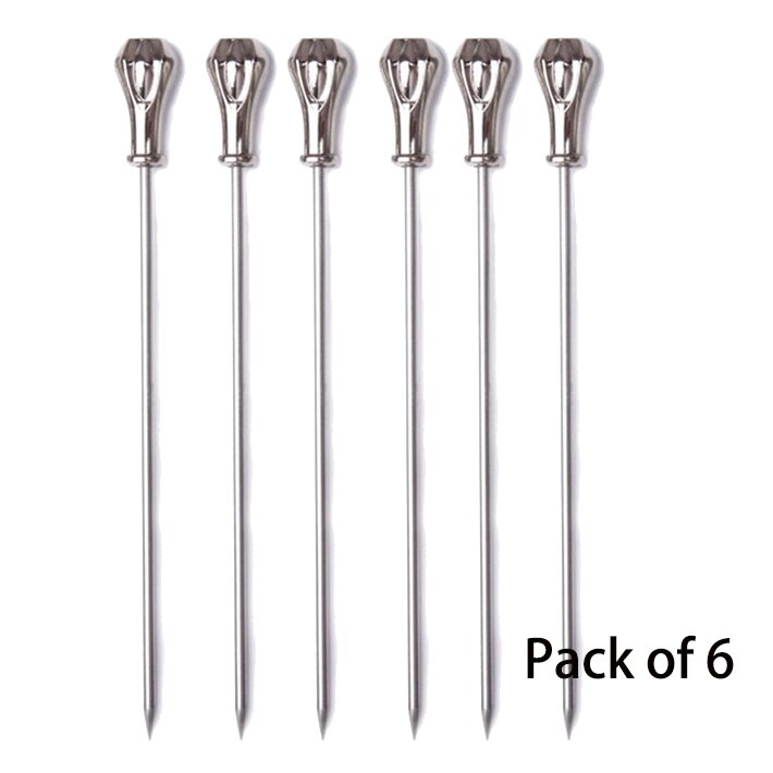 6 pcs Cocktail Pick Rvs Fruit Sticks Bar Gereedschap Drink Roeren Sticks Martini Picks Party Bruiloft Accessoire: Crown 6pcs