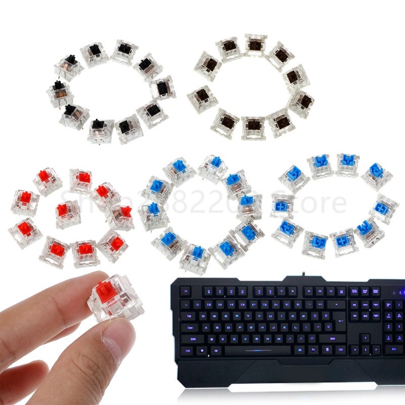 10Pcs 3 Pin Mechanical Keyboard Switch Blue Red Brown Black Replacement For Gateron Cherry MX