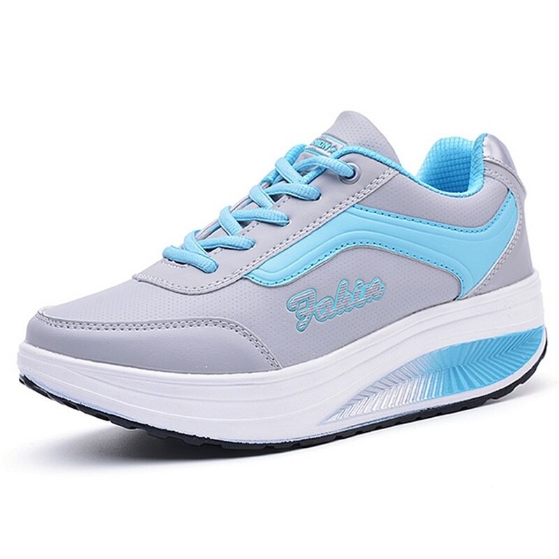 Women Slimming Swing Sneakers Height Increasing Fitness Toning Shoes Woman Breathable Single Lace Up Sneakers #B2127: Sky Blue / 6.5