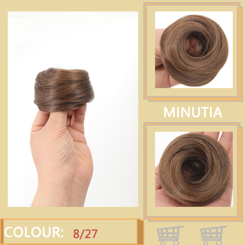 Allaosify moño sintético femenino fibra sintética pelo liso círculo cuerda elástica, color de cabello natural accesorios para el cabello luz oscura: P18 / 22