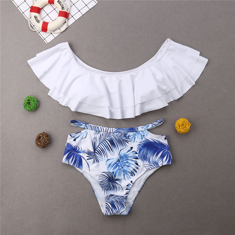 Sommer familie matchende badetøj forældre børn badedragt kvinder piger off shoulder bikini mænd drenge blade trunks badedragt