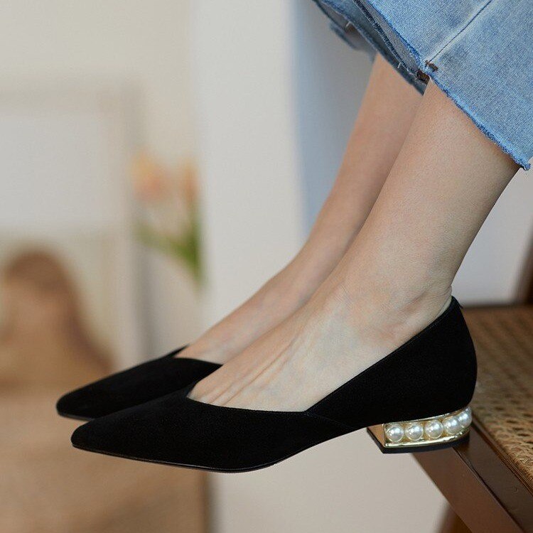 Comemore Summer Women décolleté tacco basso Slip on scarpe per ragazze eleganti ballerine mocassini in pelle da donna per ufficio 2022 mocassini 39: black / 39