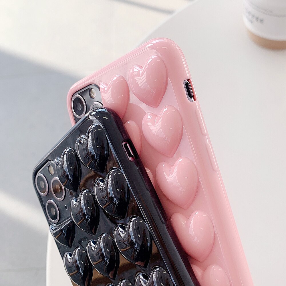 Lovecom 3D Hart Telefoon Case Voor Iphone 11 Pro Max Xr Xs Max 7 8 6 Plus Case Soft tpu Candy Kleur Telefoon Cover Met Lanyard