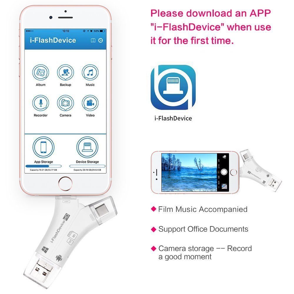 4 in 1 sd kortleser usb micro sd&tf kortleser adapter for iphone ipad mac android kamera gratis belysning og type-c utvidere