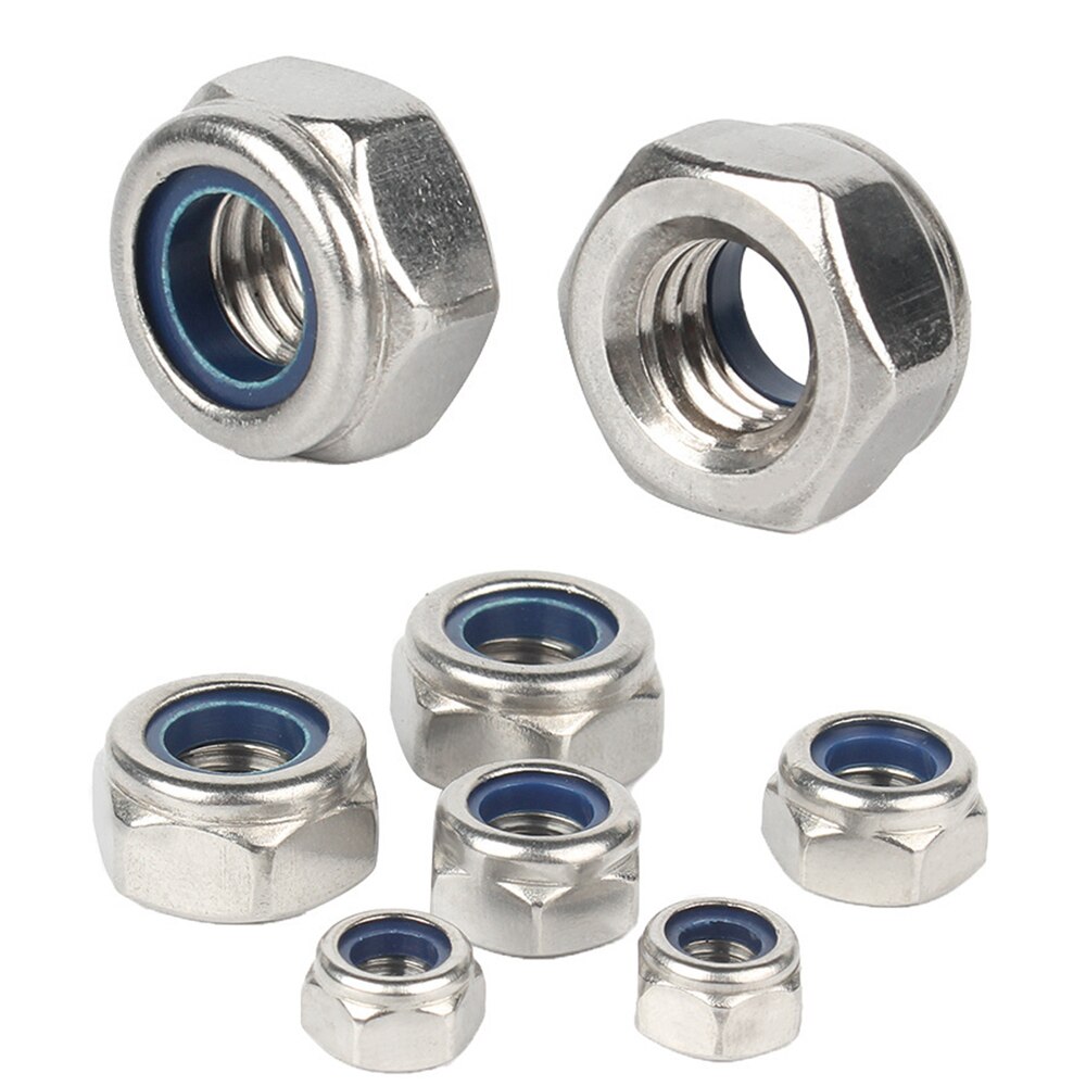 20Pcs Hex Lock Nuts M3 M4 M5 M6 M8 M10 M12 M16 to M24 Nyloc Nuts T Type Nylock A2 Stainless Steel 304 Lock Nuts