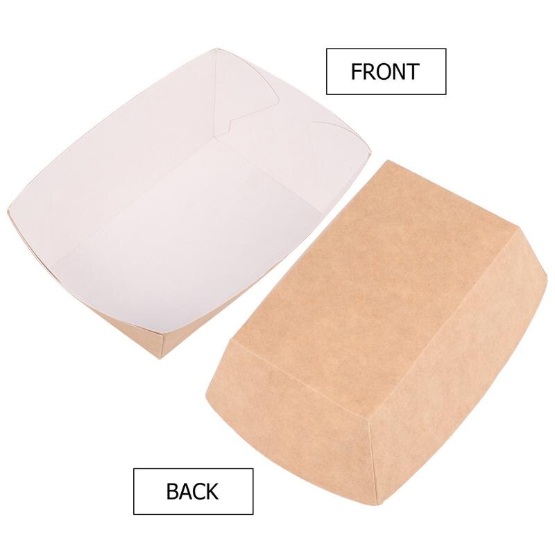 Bandeja de papel desechable para servir comida, caja de papel Kraft para llevar comida, caja con forma de bote para abrir aperitivos, bandeja de almacenamiento para patatas fritas y pollo, 100 Uds.