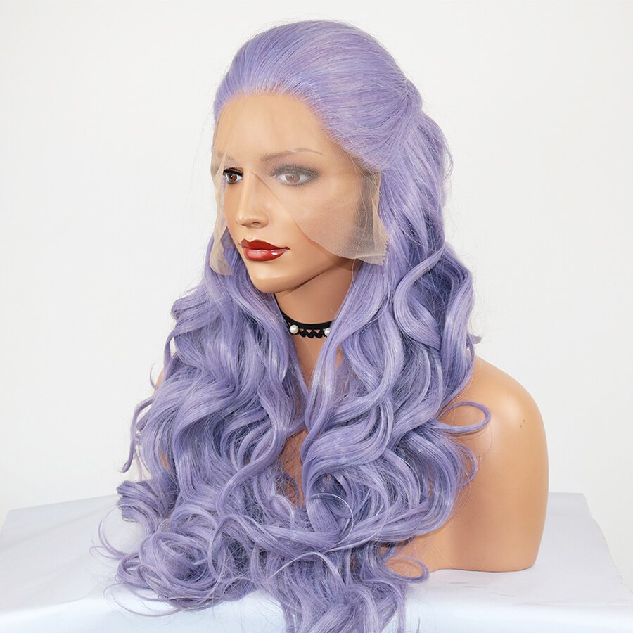 Synthetic 18-26Inches Wavy Purple Heat Resistant Fibre Hair Lace Front Wigs for Black Women Party Queen Costume Cosplay Wigs
