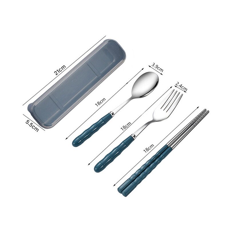 Stainless Steel Dinnerware Set Flatware Kitchen Accessories Camping Travel Sets Fork Spoon Portable Cutlery Sets With Case: 3pcs set Blue