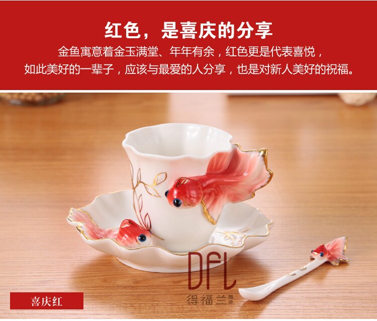 Goldfisch emaille becher porzellan kaffee tasse anzug kreative hochzeit gegenwart keramik tasse Europäischen knochen porzellan becher tasse für