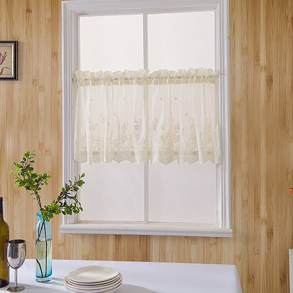 Modern Lace Jacquard Window Curtains Hanging Fabric Lace Hem Coffee Kitchen Cabinet Door Bedroom Home Small Fresh Short Curtain: 05 / 137x61cm