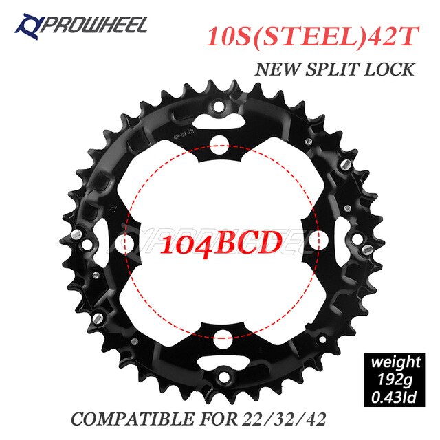 PROWHEEL Round Chainring 64/96/104BCD Mountain Bike Chainwheel 22T 24T 30T 32T 40T 42T 44T Sprocket steel/Alloy Tooth plate Part: M10 10S 42T  104BCD