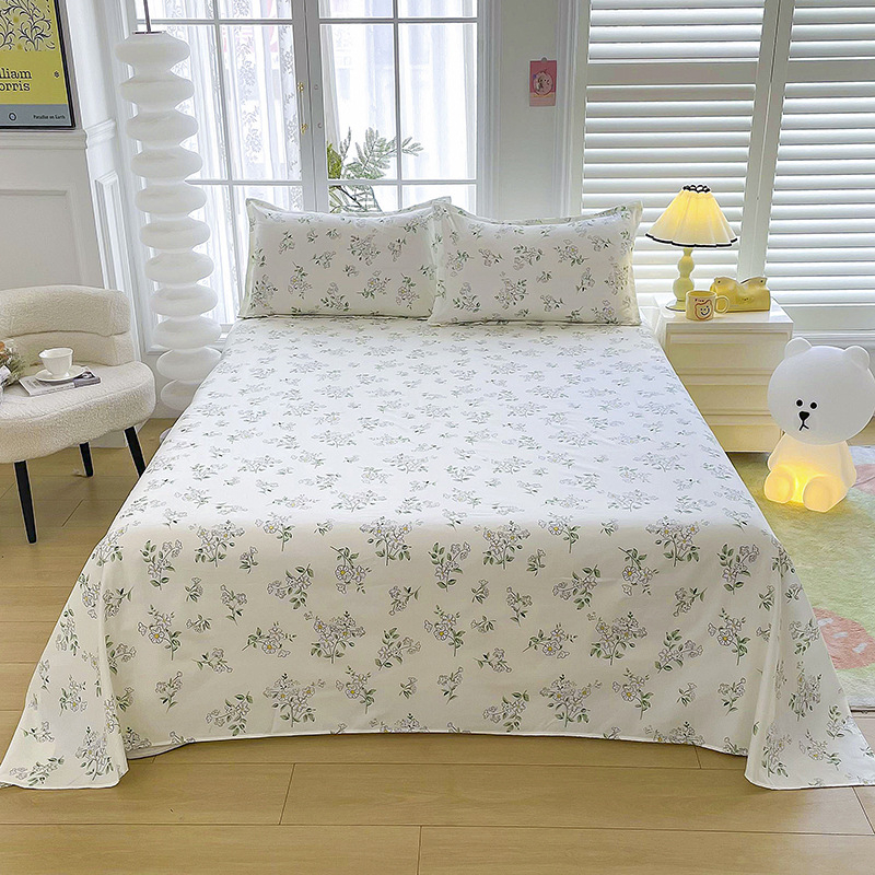 Red Flower Printed Flat Bed Sheets for Double Bed Single/Queen/King Reactive Printed Top Sheets for Beds sabanas cama 150x200: Blue