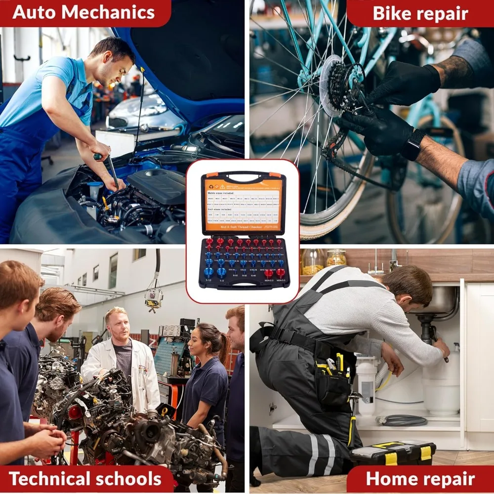 44PCS Nut Bolt Thread Checker Size Gauge Thread Gauge Suitable for Detecting Fixed Bolts or Threaded Holes