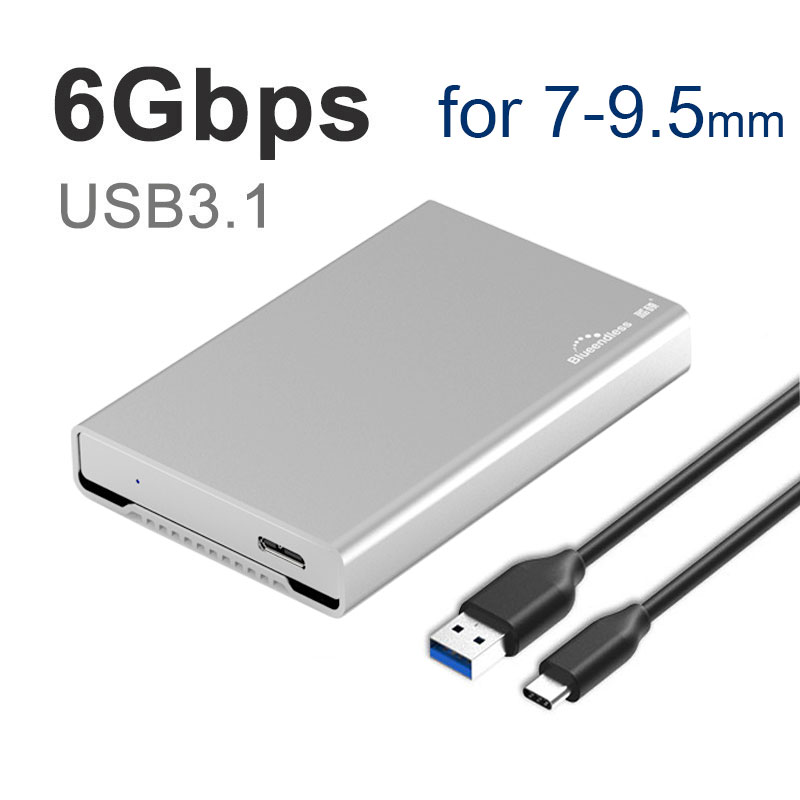 HDD Gehäuse USB 3,1 Typ C SSD Fall Gehäuse Portable Hard Drive Caddy 6Gbps 2.5 &#39;&#39;Sata 7-9,5-15mm Voll Aluminium Fall: C-A for 9.5mm