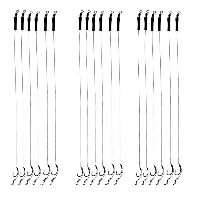 18Pcs 12lb Fishing Hair Rigs Assorted Hand Tied Carp Fishing Barbless Hooks