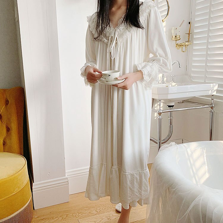 Winter Robe White Sleepwear Nightgown Velvet