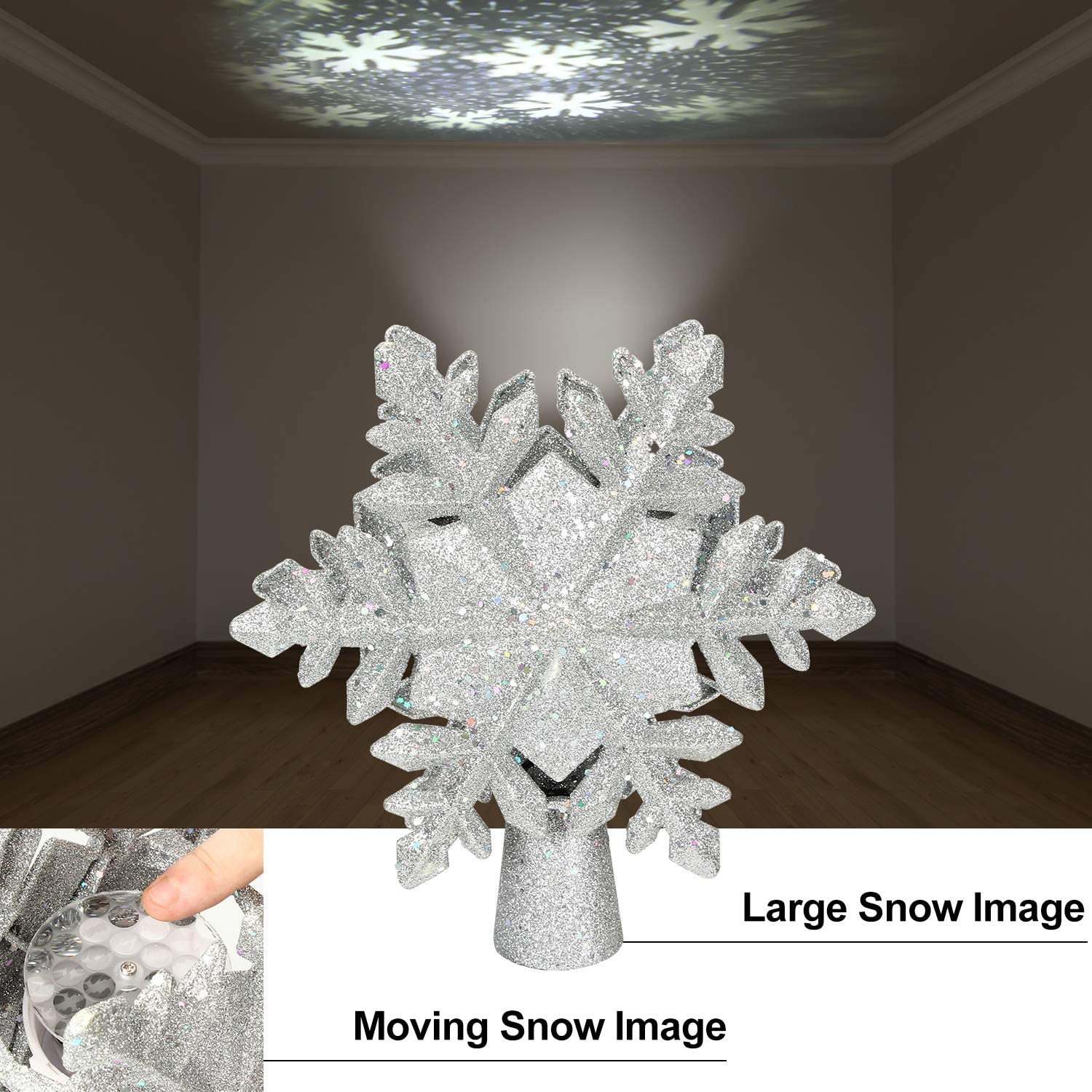 Gwiazda na szczyt choinki bożonarodzeniowej gwiazda oświetlona 3D brokatowe srebrne choinki śnieżynka lampa projekcyjna oświetlenie robić dekoracji