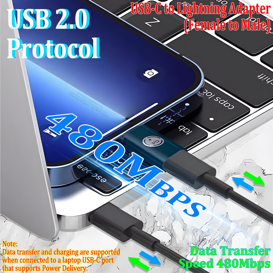 USB Type-C PD 20/27W charging data connector for iPhone, iPad, iPod, USB-C to Lightning adapter, female to male, multiple styles