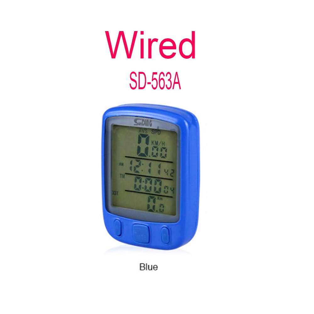 Sunding Road Bike Mountain Bike Stopwatch 563AC Bicycle Speed Meter Paper English Cable Wireless Night Light Mileage Speedometer: Wired 563A Blue