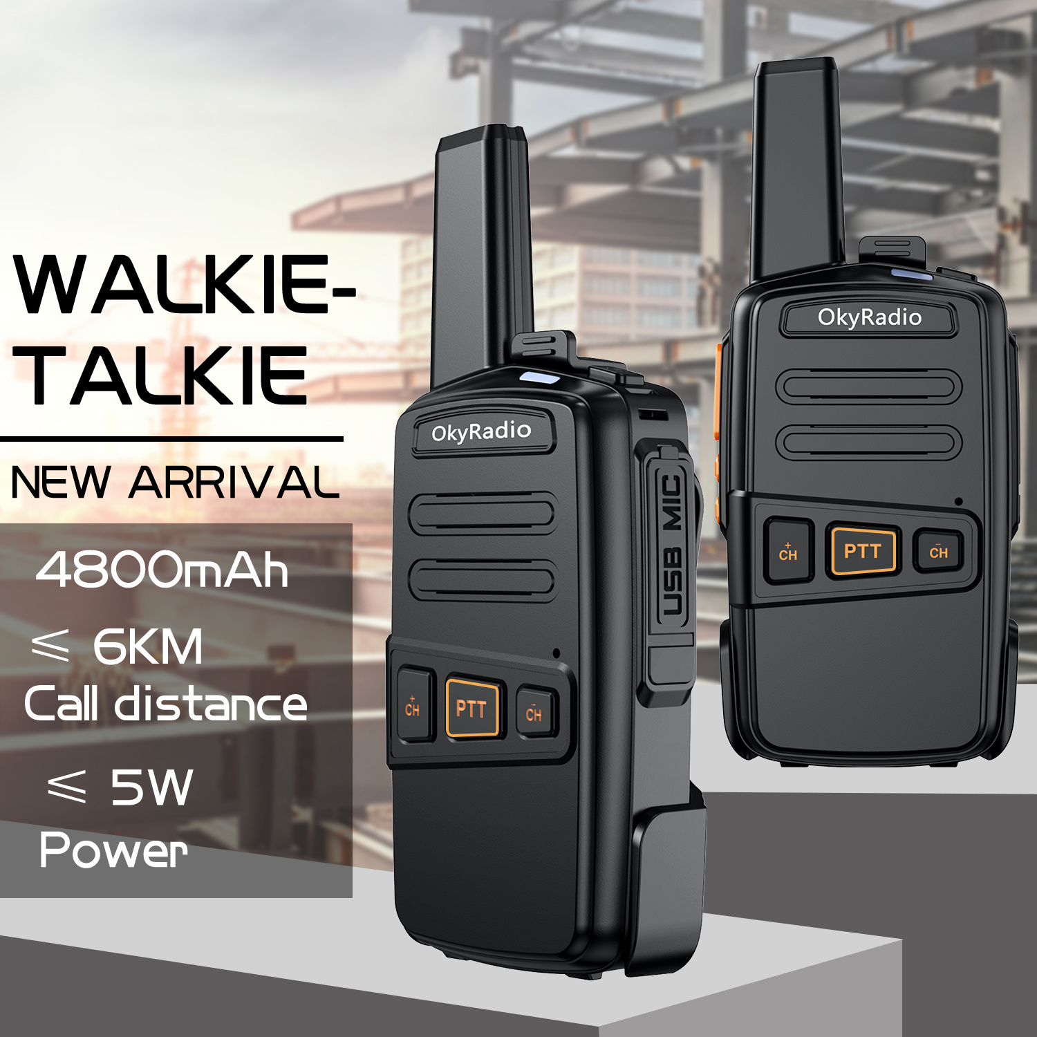 5W Power Werk Walkie-Talkie 6Km Call 4800Mah Batterij Real-Time Draagbare Waterdichte Sterke Anti Walkie-Talkie