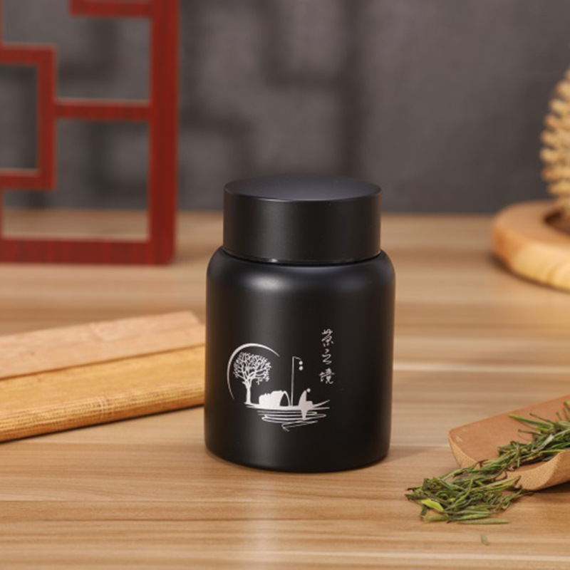 Stainless Steel Tea Caddy Large-capacity Sealed and Leak-proof Metal Storage Tank: black