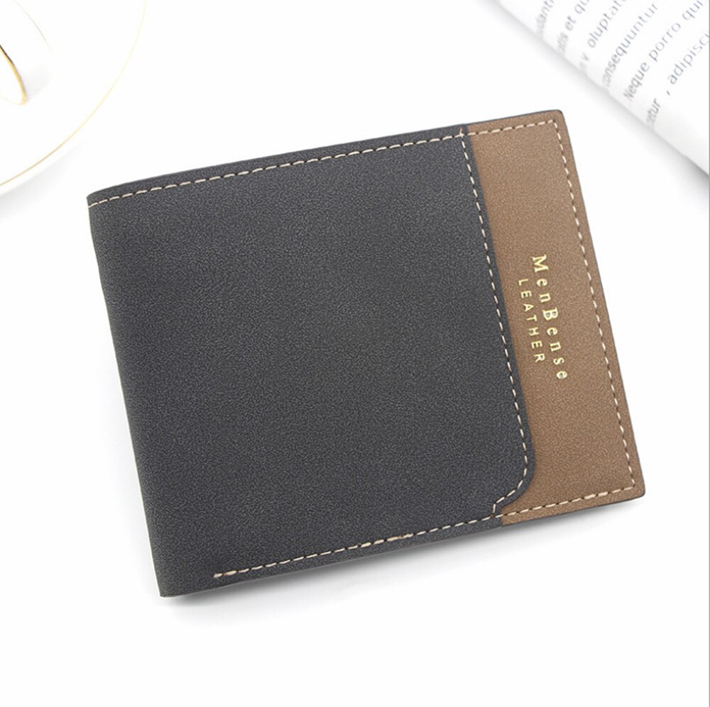 men's short wallet Splicing retro youth wallet ultra-thin men's cross-section wallet men's wallet price: Black