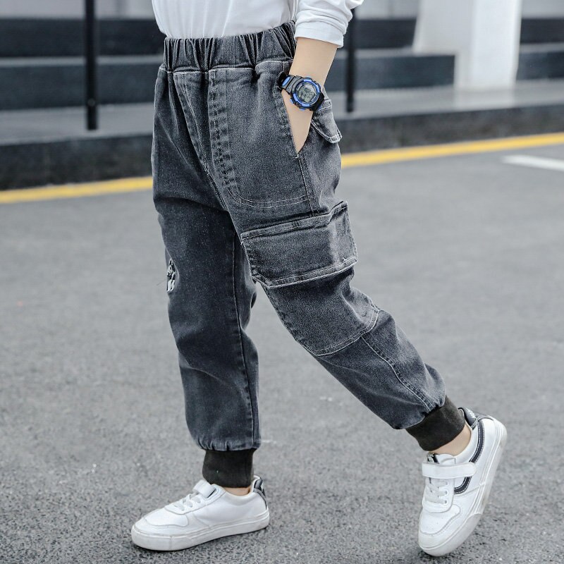 Kids Toevallige Zwarte Jeans Cargo Broek Voor Jongens Jongens Cargo Pocket Jeans Kinderen Kleding Fabrikanten China
