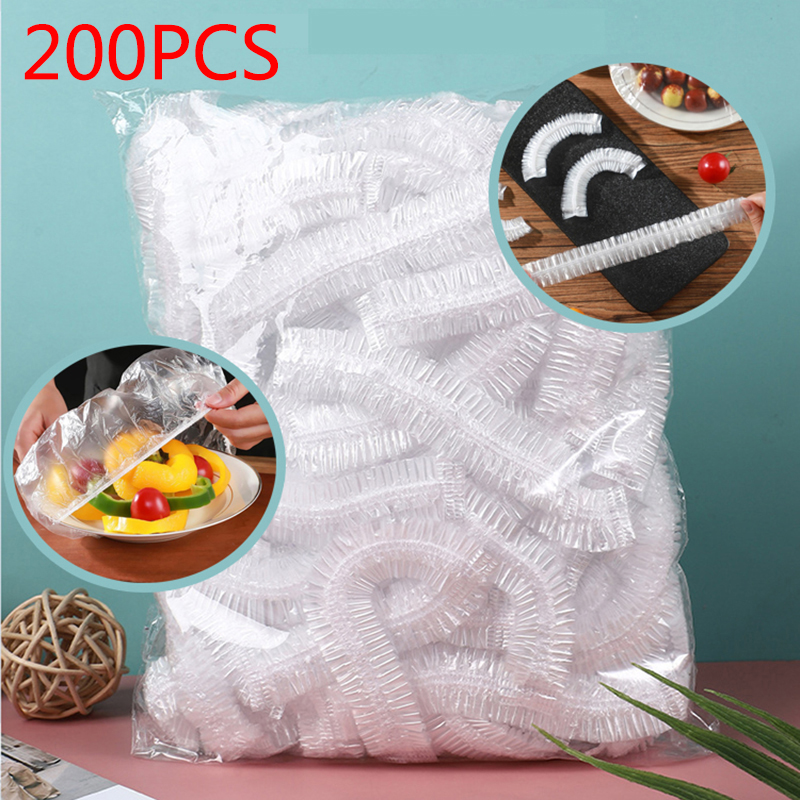 Disposable Food Cover Elastic Plastic Wrap Food Grade Food Lids Shoe Cover Shower Headgear Bowls Caps Food Fresh Saver Bag Dust: light yellow