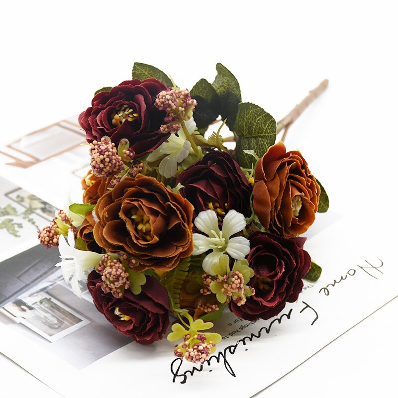 Bouquet de roses artificielles, 5 fourchettes 10 têtes, 1 Bouquet, accessoire de décoration de maison, bricolage, mobilier de salon pour un mariage: 4