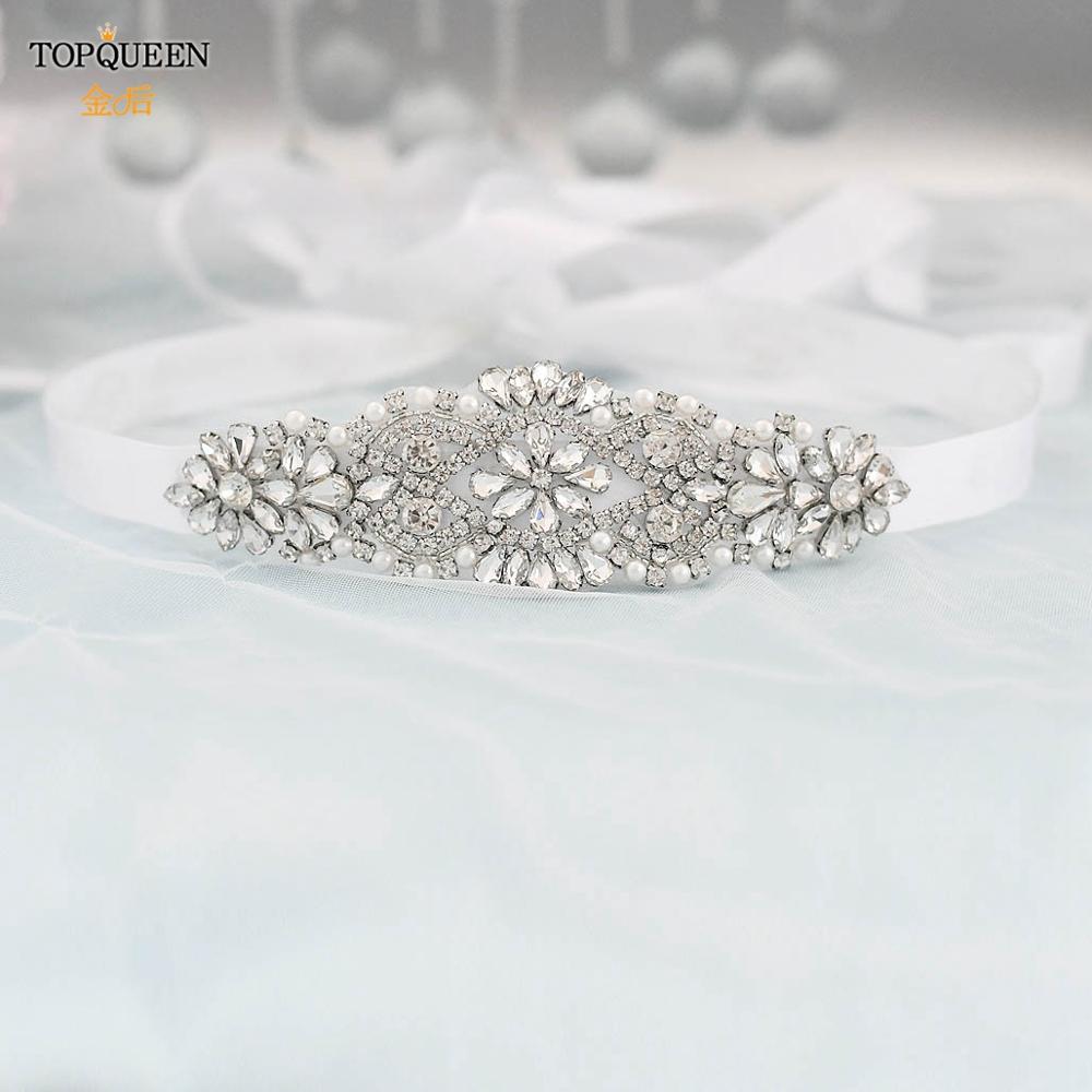 TOPQUEEN S394 Handmade Bridal Belt Wedding Belts Sashes Rhinestone Pearl Beads Belt For Bridal Gowns Belt for Dresses Women