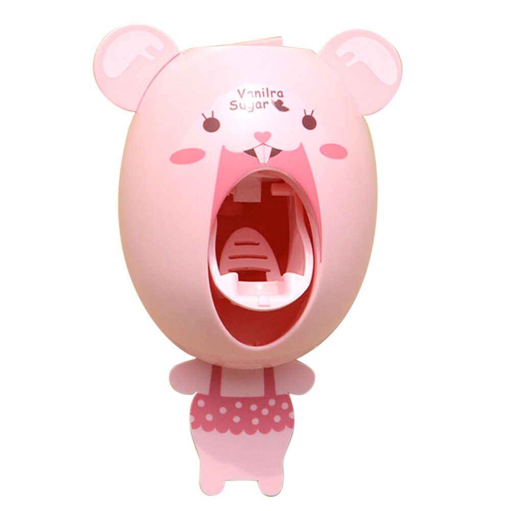 mignon dessin animé automatique distributeur de dentifrice support mural salle de bain ensembles pour enfants enfants brosse à dents: Watermelon Red
