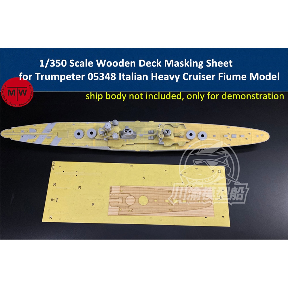 Escala 1/350, hoja de enmascaramiento de cubierta de madera para Trumpeter 05348, crucero pesado italiano, modelo Fiume, barco TMW00098