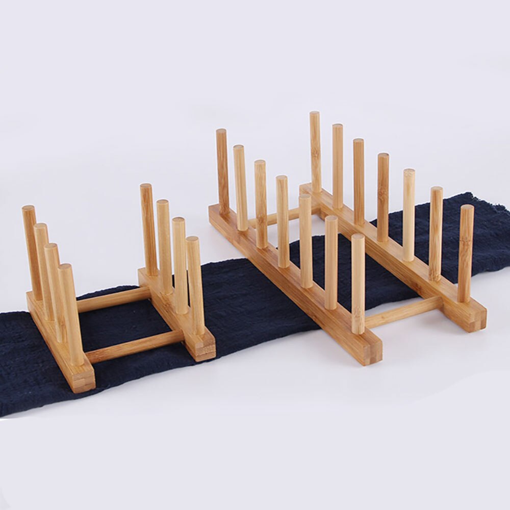 Bamboo Wooden Dish Rack Plate Rack Stand Pot Lid Shelves Kitchen Cabinet Organizer for Cup Cutting Board Bowl Drying Rack
