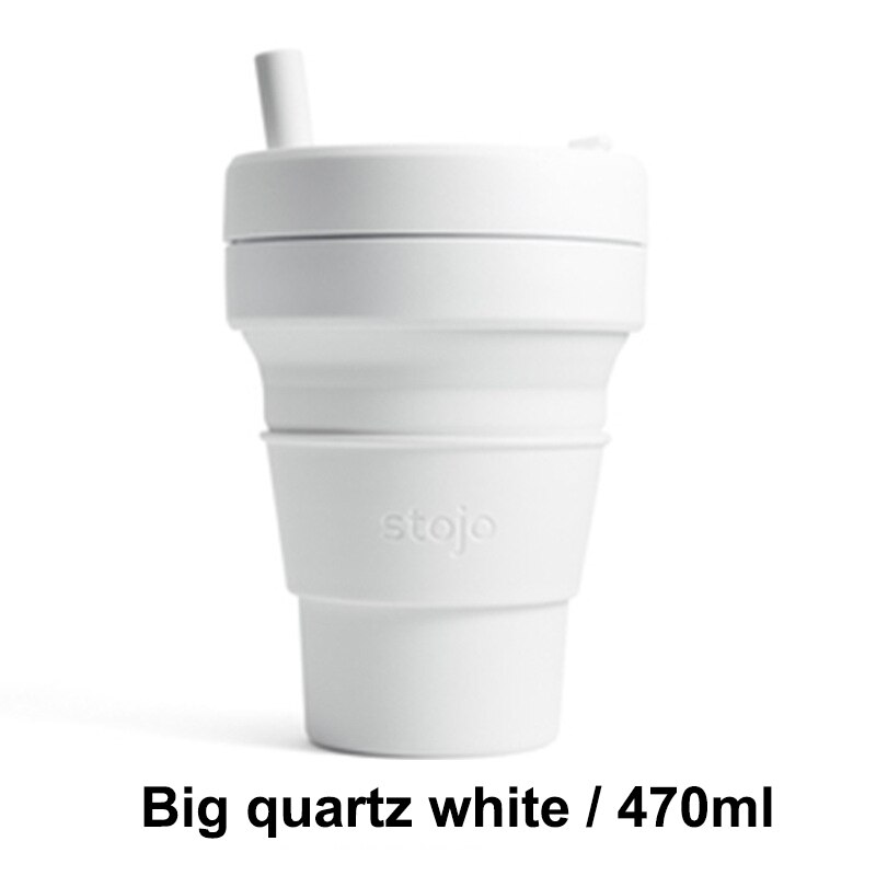 STOJO TASSE Klapp Silikon Tragbare Silikon kaffee tasse multi-funktion folding silica tasse Büro reise Wesentliche: big quartz white 470
