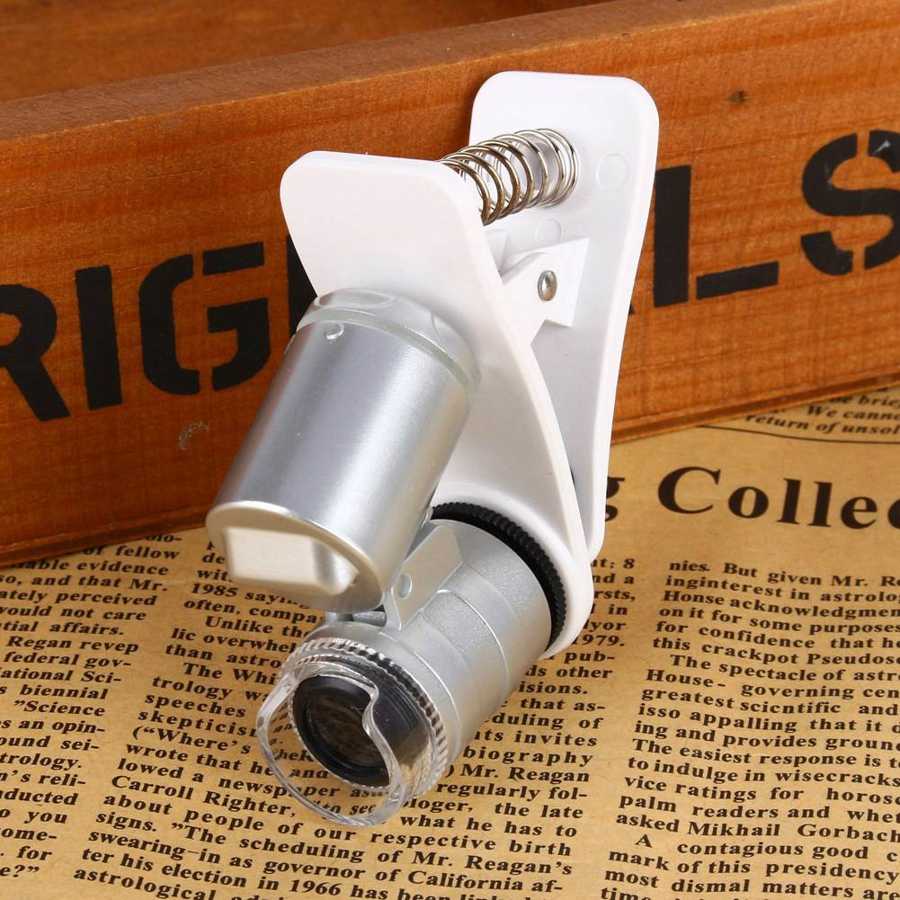 60X Optical Zoom Phone Camera Microscope Clip-on Magnifying Glass LED
