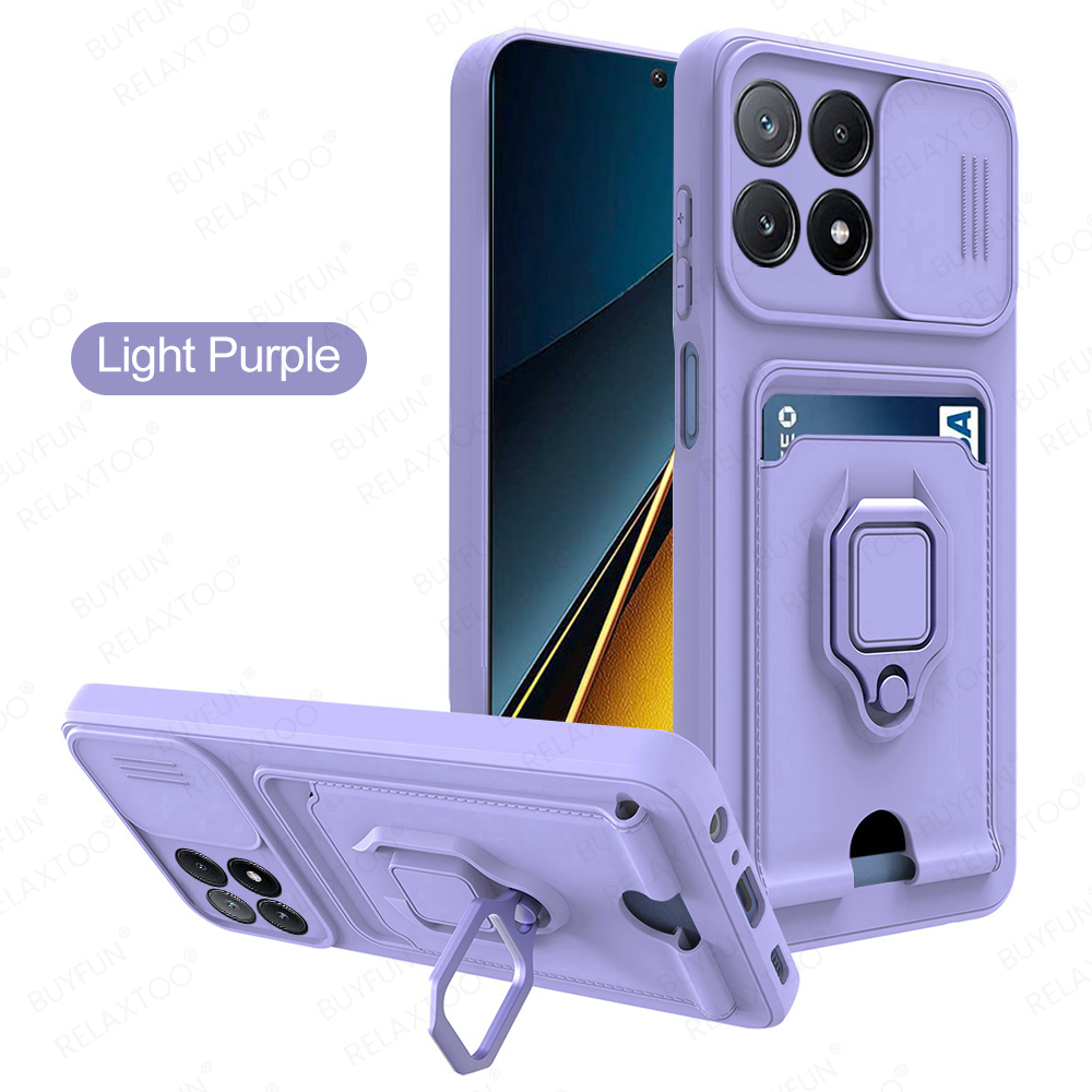 Slide Camera Lens Protection Case For Xiaomi Poco X6 Pro Card Slot Stand Holder Magnetic Cover Coque PocoX6 Little X6Pro X 6 5G: Cotton Fabric / Clear