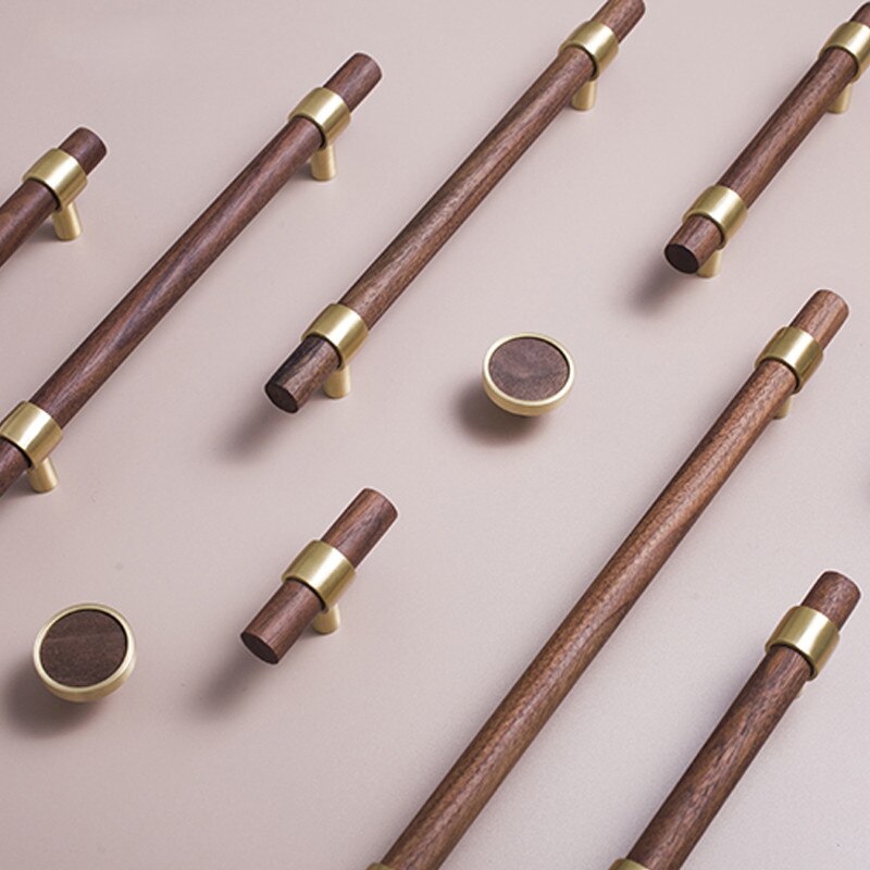 Naturalne drewno + mosiądz T bar klamki robić drzwi amerykańskie stylowe meble drewniany uchwyt szuflady ciągnie gałki i uchwyty szafek kuchennych