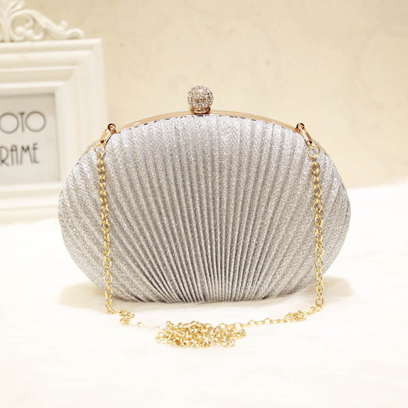 Women Ruched Clutch Evening Bag Ladies Party Wedding Bride Wallet Day Clutch Makeup Bags Crossbody Bag: Silver Style