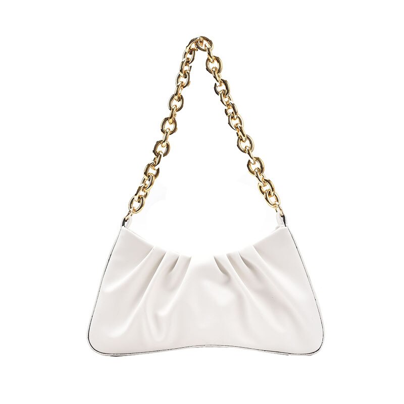 Vrouwen Schoudertas Oksel Dikke Ketting Schouder Handtas Pu Lederen Retro Hobos Vrouwen Handtassen Bolsa Feminina: white