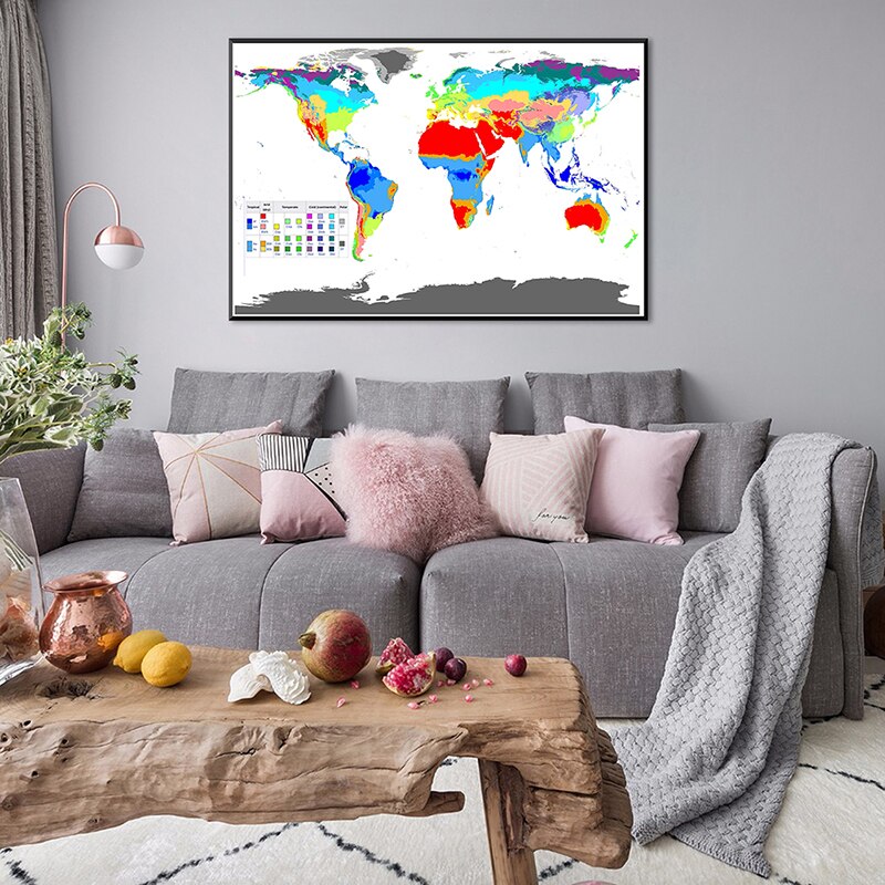 90*60cm Climate Map of The World Wall Poster Smelless Canvas Painting for Travel Souvenir Home Decoration In English