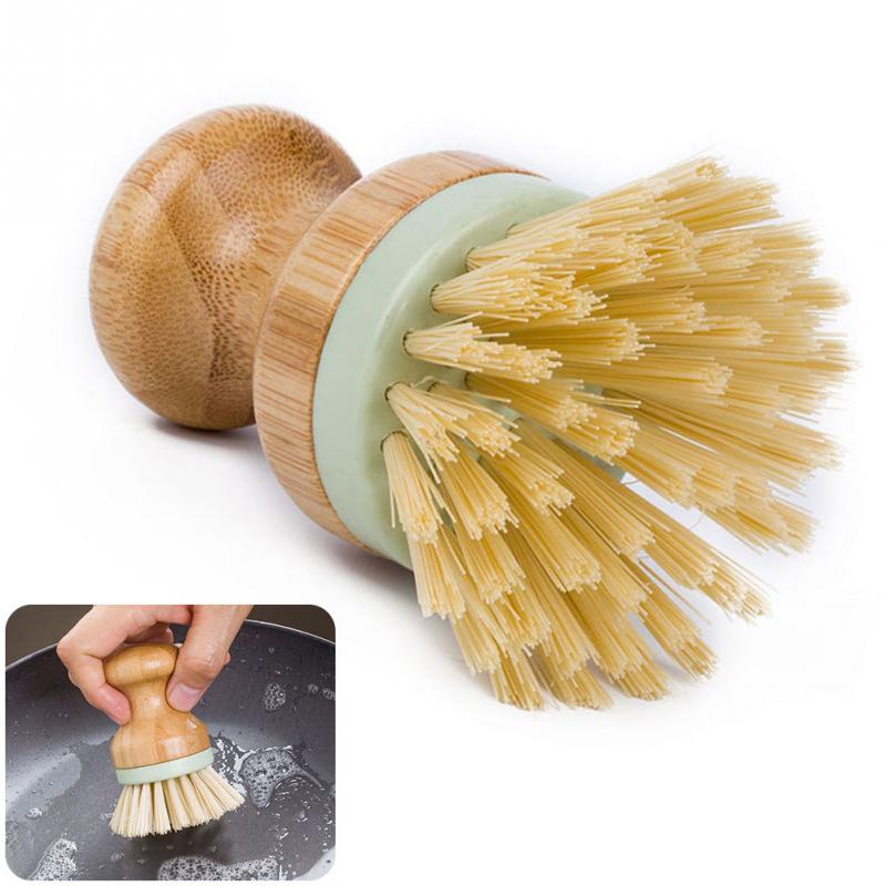 vajilla herramienta multifuncional para cepillo de limpieza de cocina Mini duradero mango de madera Redondo. Plato depurador de la olla Pan lavado