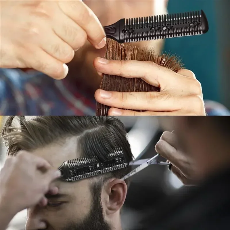 Peine para cortar el pelo, cepillos para el pelo con cuchillas de afeitar, cortadora de pelo, herramienta de corte y adelgazamiento, cortador de peluquero de estilo , 1 ud.