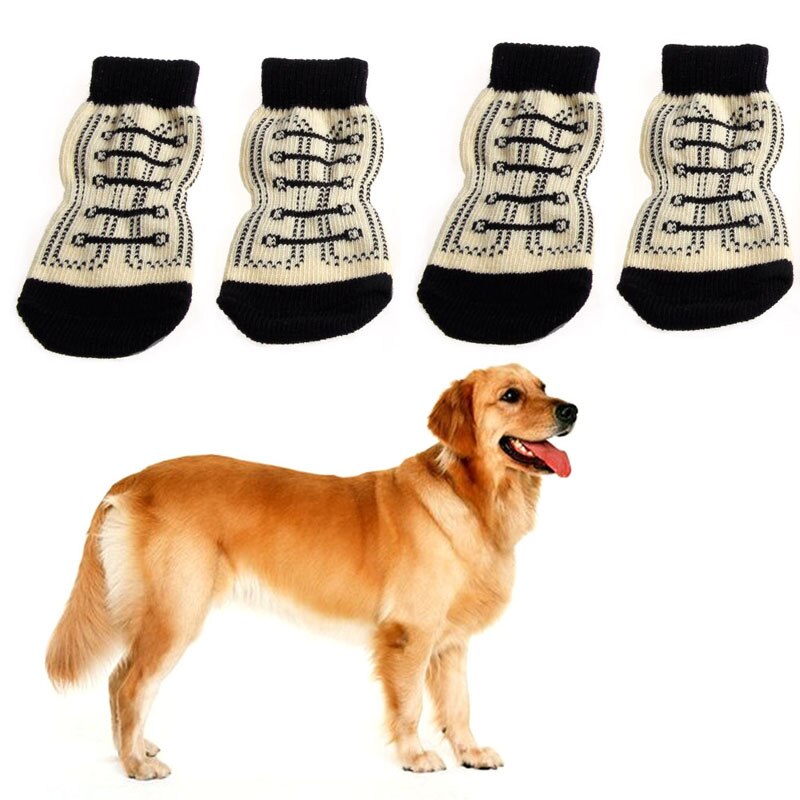 4Pcs Pet Hond Sneakers Schoenveter Patroon Antislip Sokken Poten Cover Schoenen S-XL