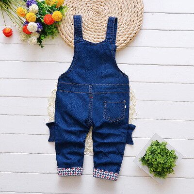 Lente Herfst Baby Jongens Denim Overalls Brief Print Baby Meisjes Jongens Jeans Rompertjes Bib Voorschoolse Kinderen Jeans Jumpsuits Kleding