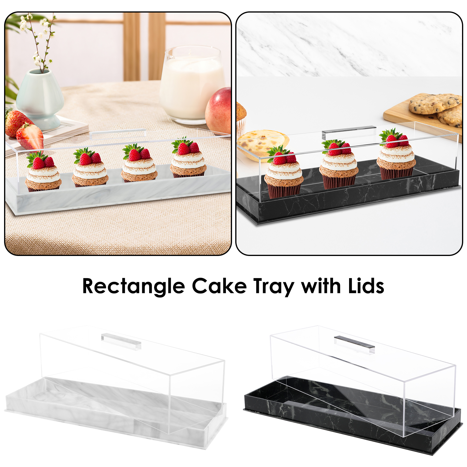 Cutie dreptunghiulară pentru ambalarea torturilor cu capac, cutie acrilică, nuntă, petrecere de ziua de naștere, tort de brioșă, recipient pentru desert, suport pentru tort, tavă