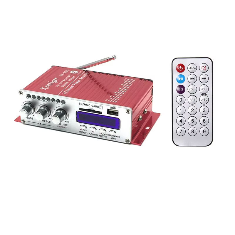 DC 12V Mini Bluetooth Amplifiers Headphone Amp SD/USB Play FM Radio With Remote Control For Home/Car Dac: Red