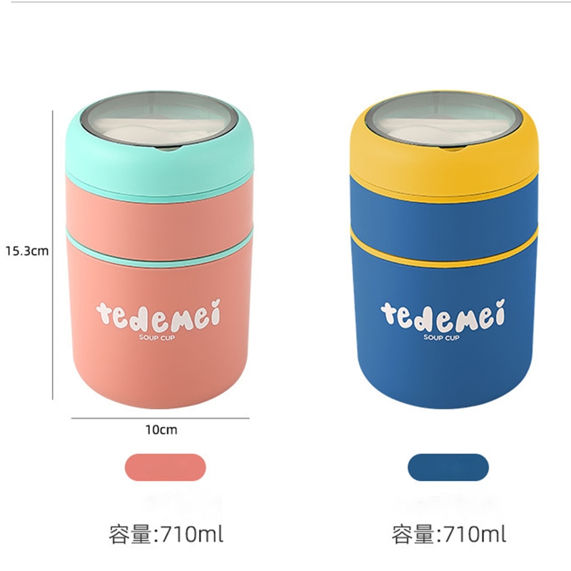 710Ml Rvs Lunchbox Drinkbeker Met Lepel Voedsel Thermische Jar Geïsoleerde Soep Thermos Containers Thermische Lunchbox