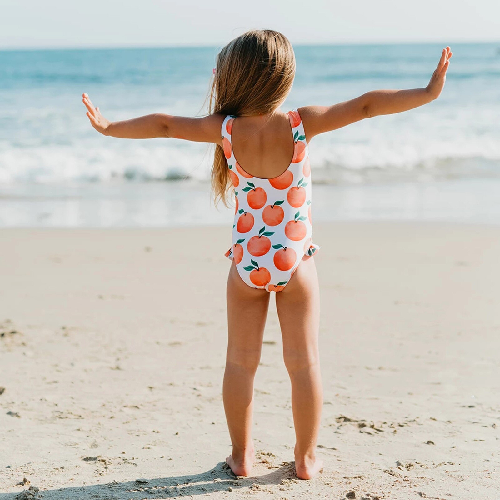 Summer kids swimwear for girls Toddler One Piece Orange Printed Ruffles Swimsuit Swimwear bambina Outfit Beachwear
