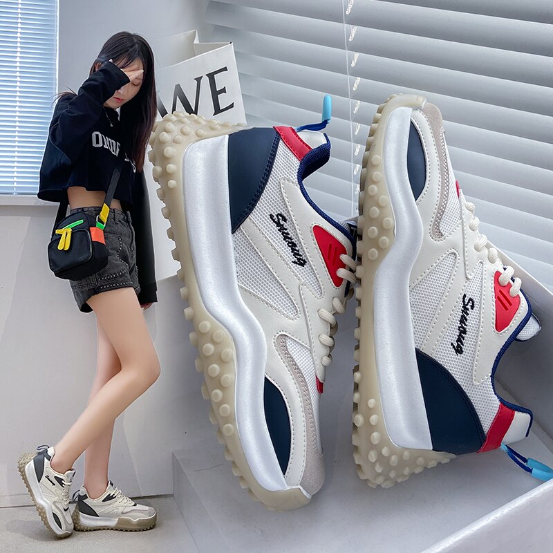 Chaussures Super Fire Net pour papa femmes, baskets de sport en maille respirante, pour étudiantes, Ins, blanches polyvalentes,