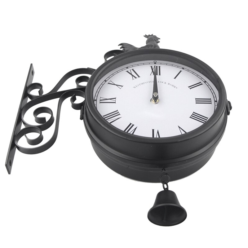 Outdoor Garden Wall Station Klok Dubbelzijdig Haan Vintage Retro Home Decor